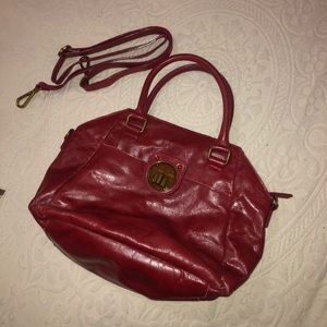 Elliott Lucca red leather purse handbag crossbody cherry gold hardware like new!